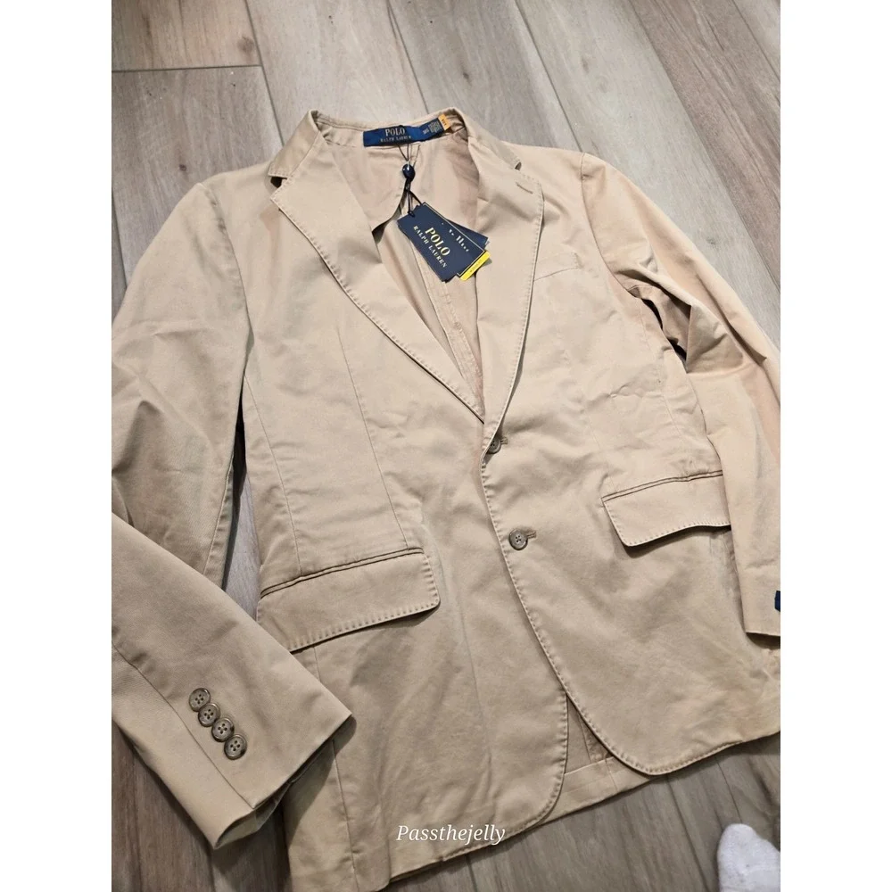 Polo Ralph Lauren Mens 38S Chino Blazer Jacket Tan Cotton New Khaki Sport Coat